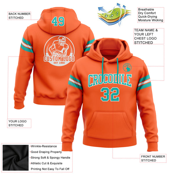 Custom Stitched Orange Aqua-White Football Pullover Sweatshirt Hoodie