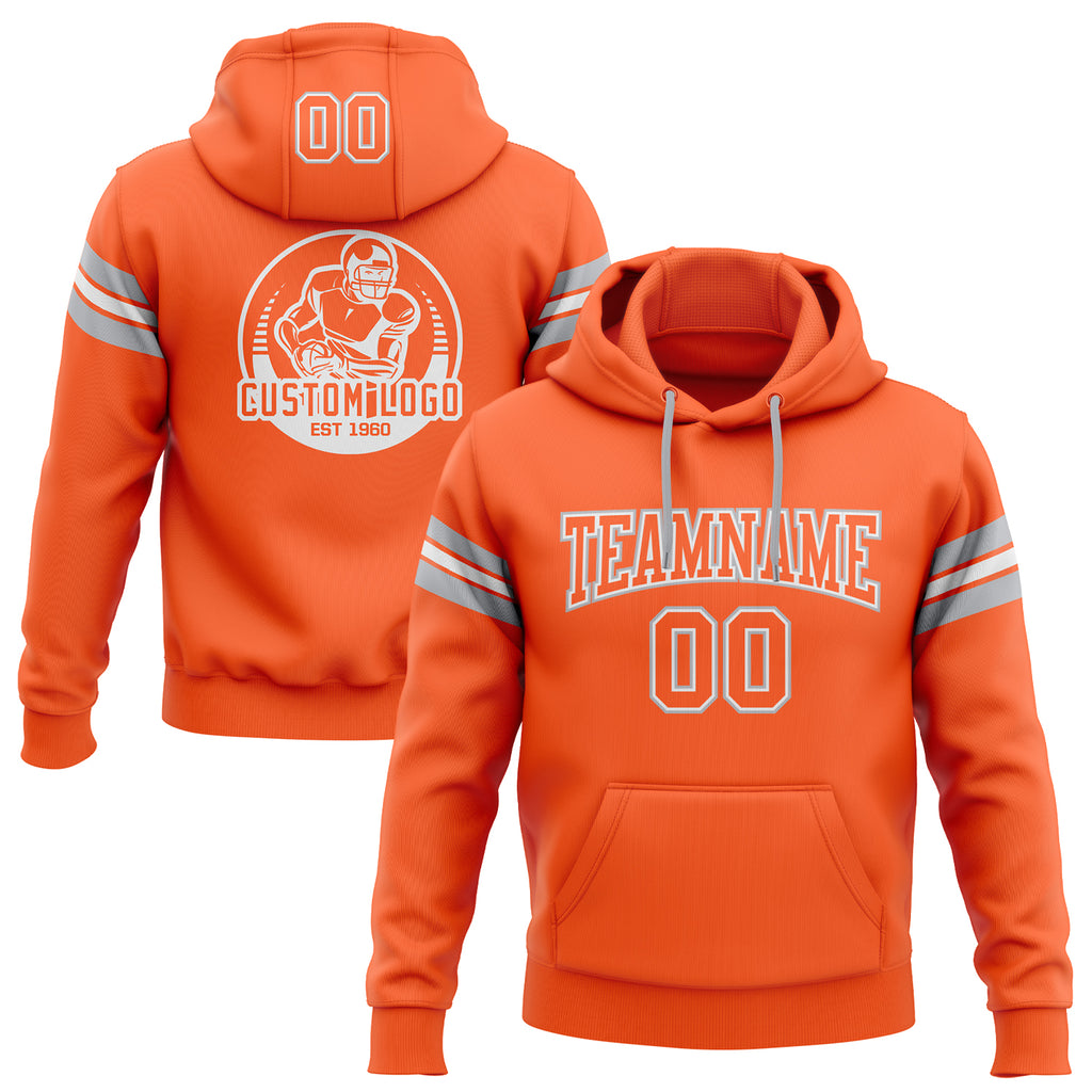 Custom Stitched Orange White-Gray Football Pullover Sweatshirt Hoodie