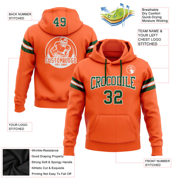 Custom Stitched Orange Green-White Football Pullover Sweatshirt Hoodie