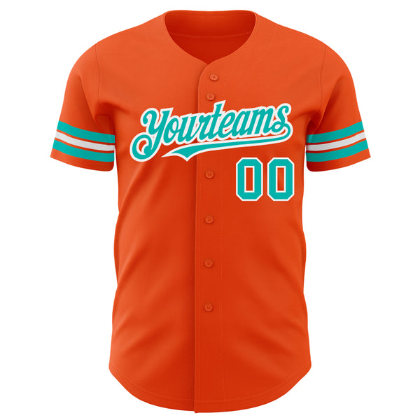 Custom Orange Aqua-White Authentic Baseball Jersey