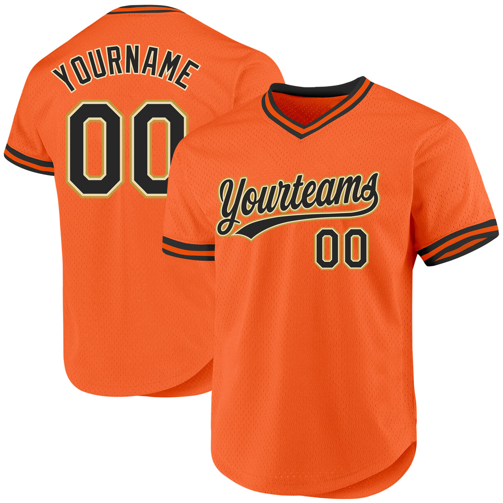 Custom Orange Black Cream-Old Gold Authentic Throwback Baseball Jersey