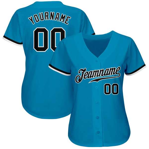 Custom Panther Blue Black-White Authentic Baseball Jersey