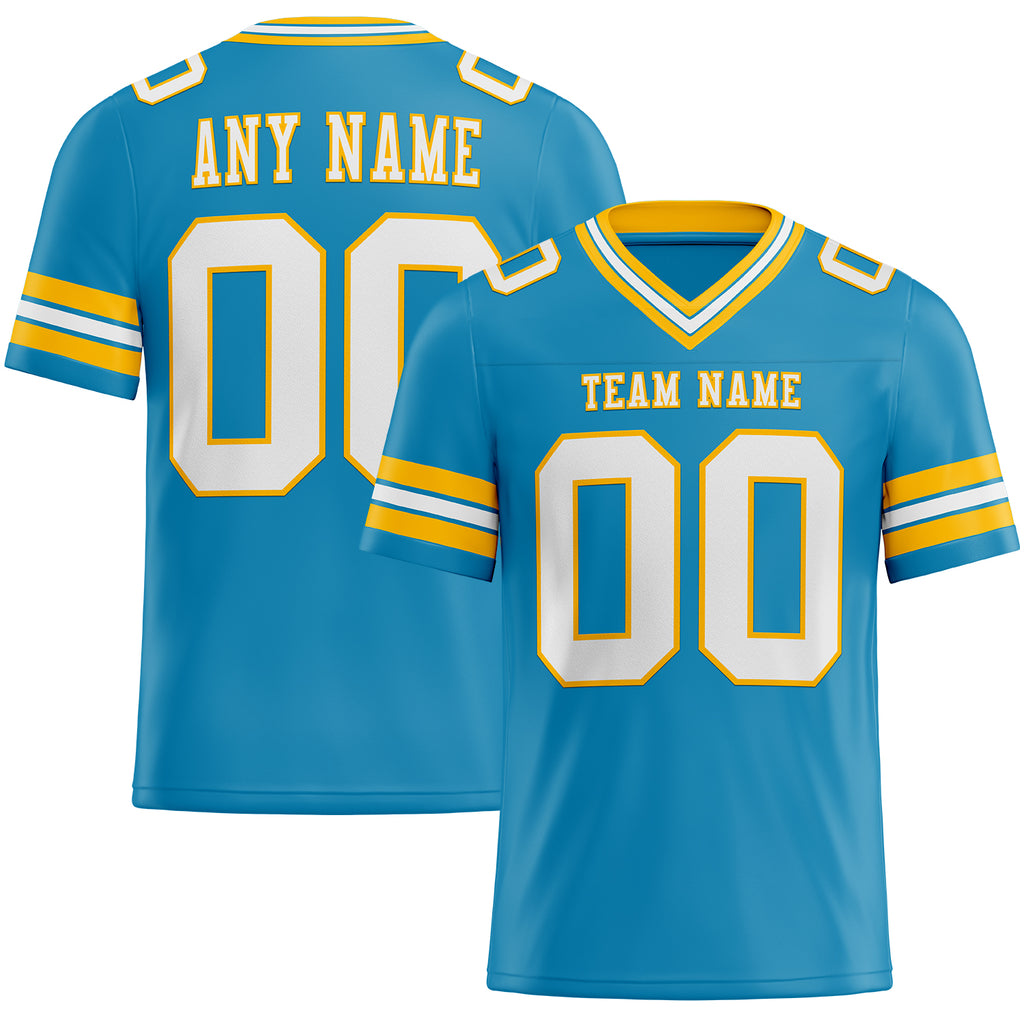 Custom Panther Blue White-Gold Mesh Authentic Football Jersey