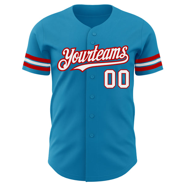 Custom Panther Blue White-Red Authentic Baseball Jersey