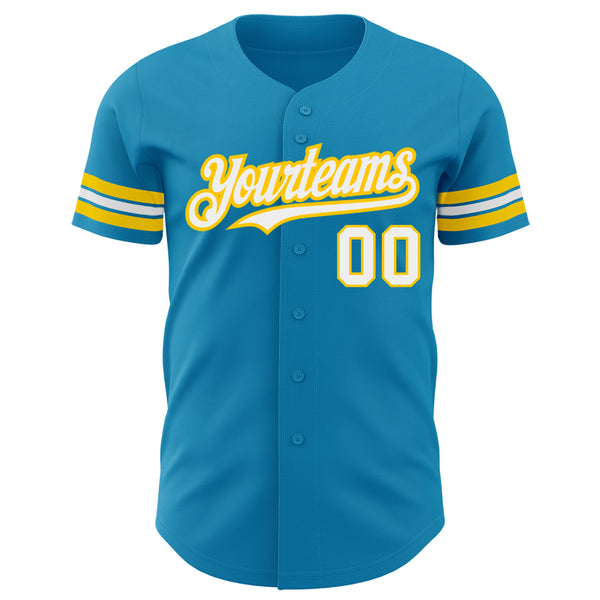 Custom Panther Blue White-Yellow Authentic Baseball Jersey