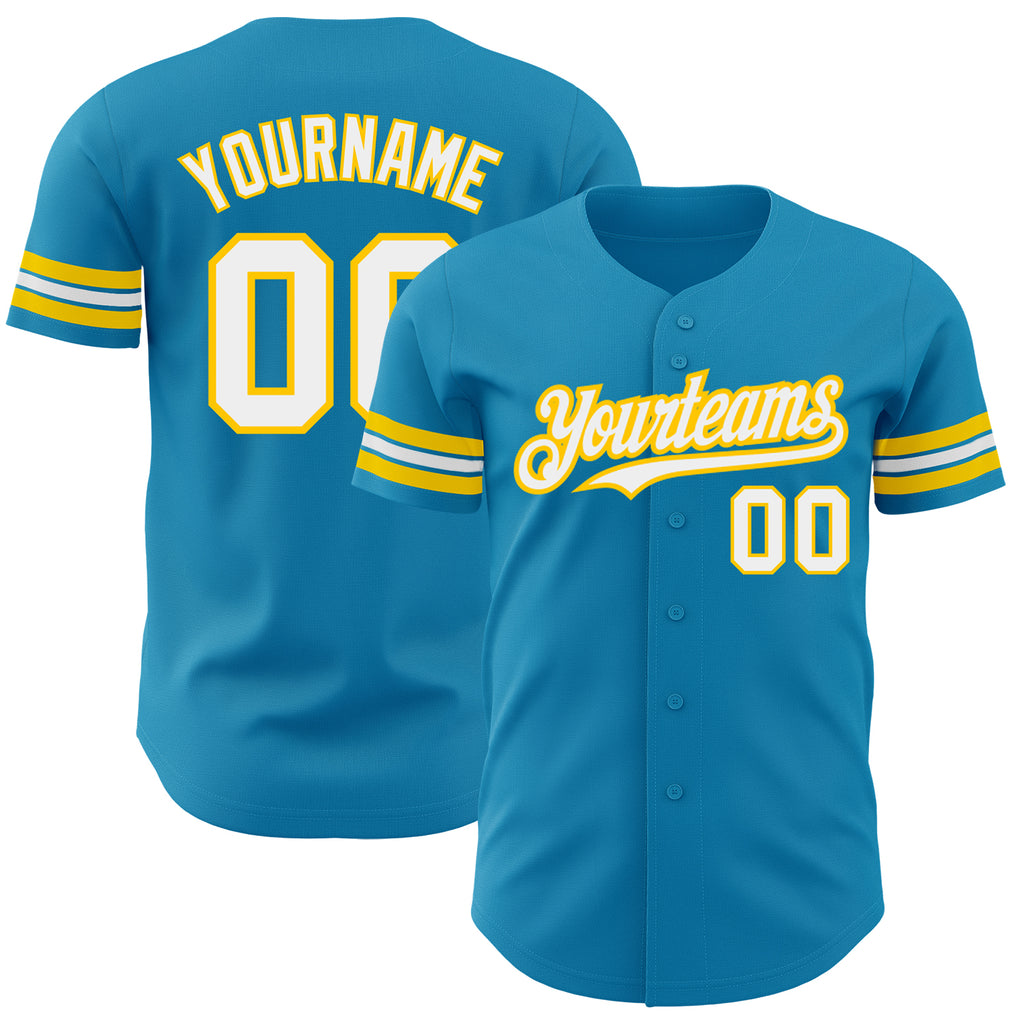 Custom Panther Blue White-Yellow Authentic Baseball Jersey