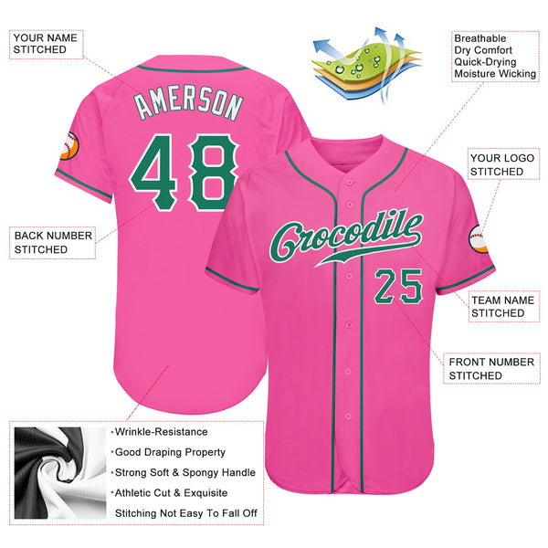 Custom Pink Kelly Green-White Authentic Softball Jersey