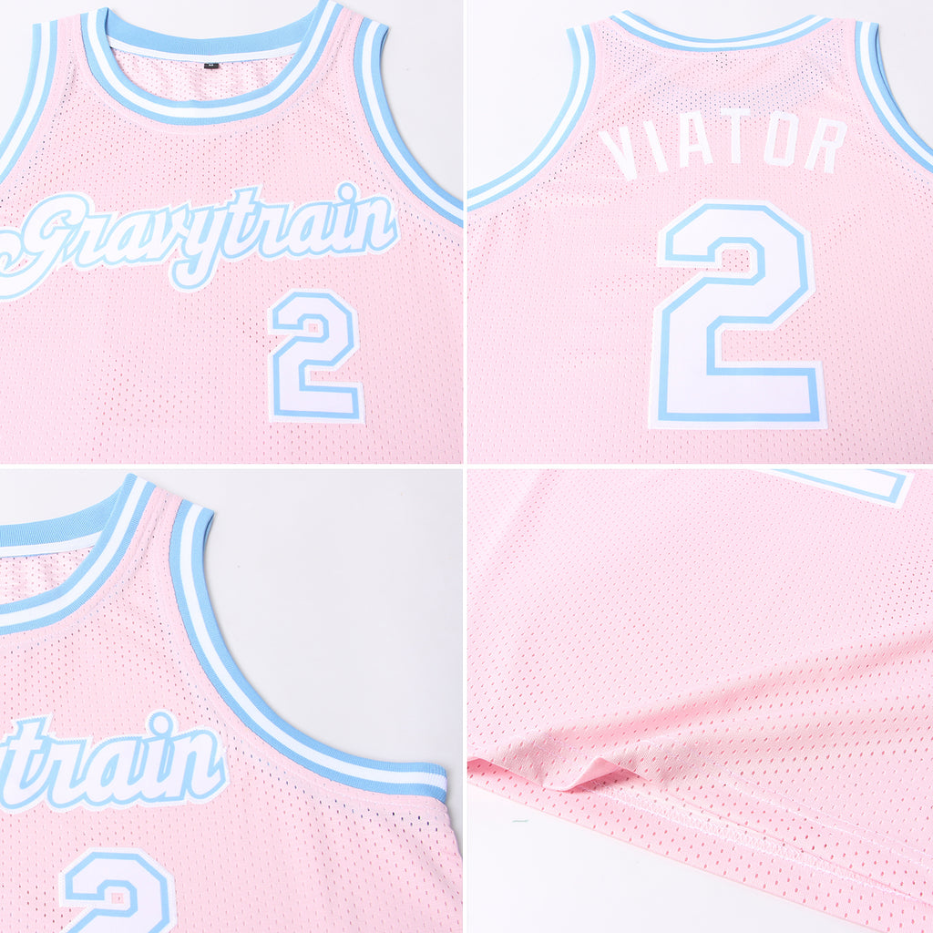 Custom Black White Pinstripe Pink-Light Blue Authentic Basketball Jersey