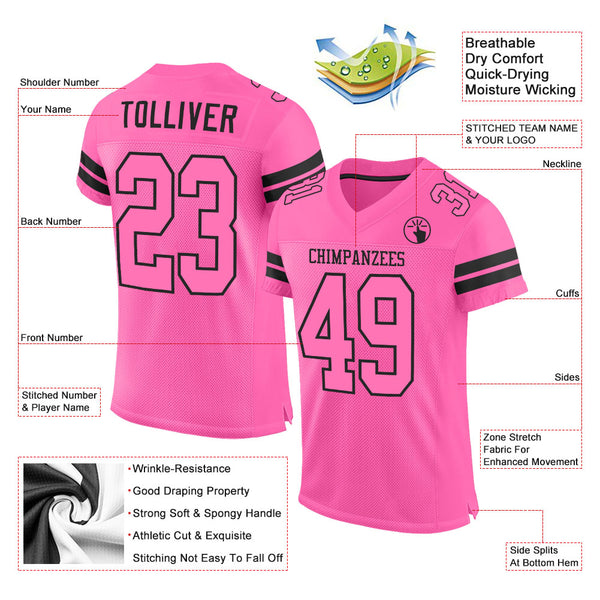 Custom Pink Pink-Black Mesh Authentic Football Jersey