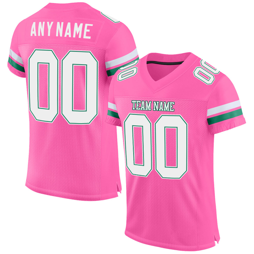 Custom Pink White-Kelly Green Mesh Authentic Football Jersey