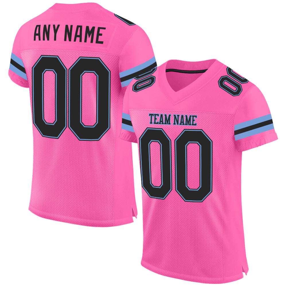 Custom Pink Black-Light Blue Mesh Authentic Football Jersey