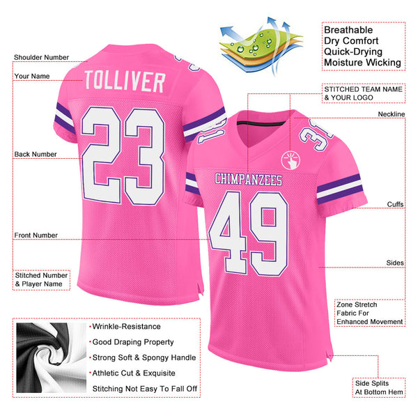 Custom Pink White-Purple Mesh Authentic Football Jersey