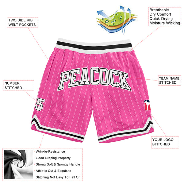 Custom Pink White Pinstripe White-Black Authentic Basketball Shorts