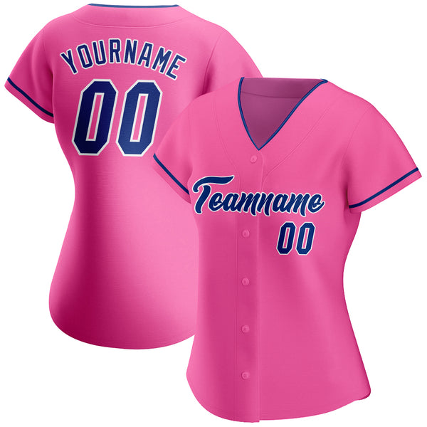 Custom Pink Royal-White Authentic Baseball Jersey