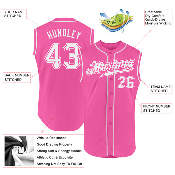 Custom Pink White Authentic Sleeveless Baseball Jersey