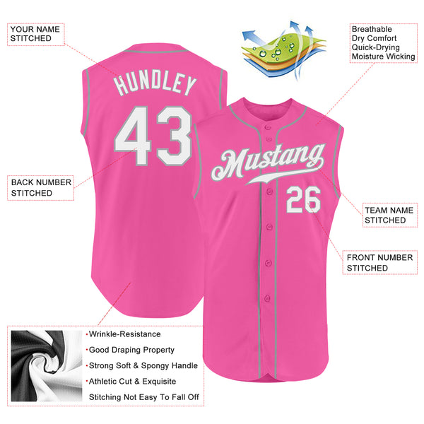 Custom Pink White-Gray Authentic Sleeveless Baseball Jersey