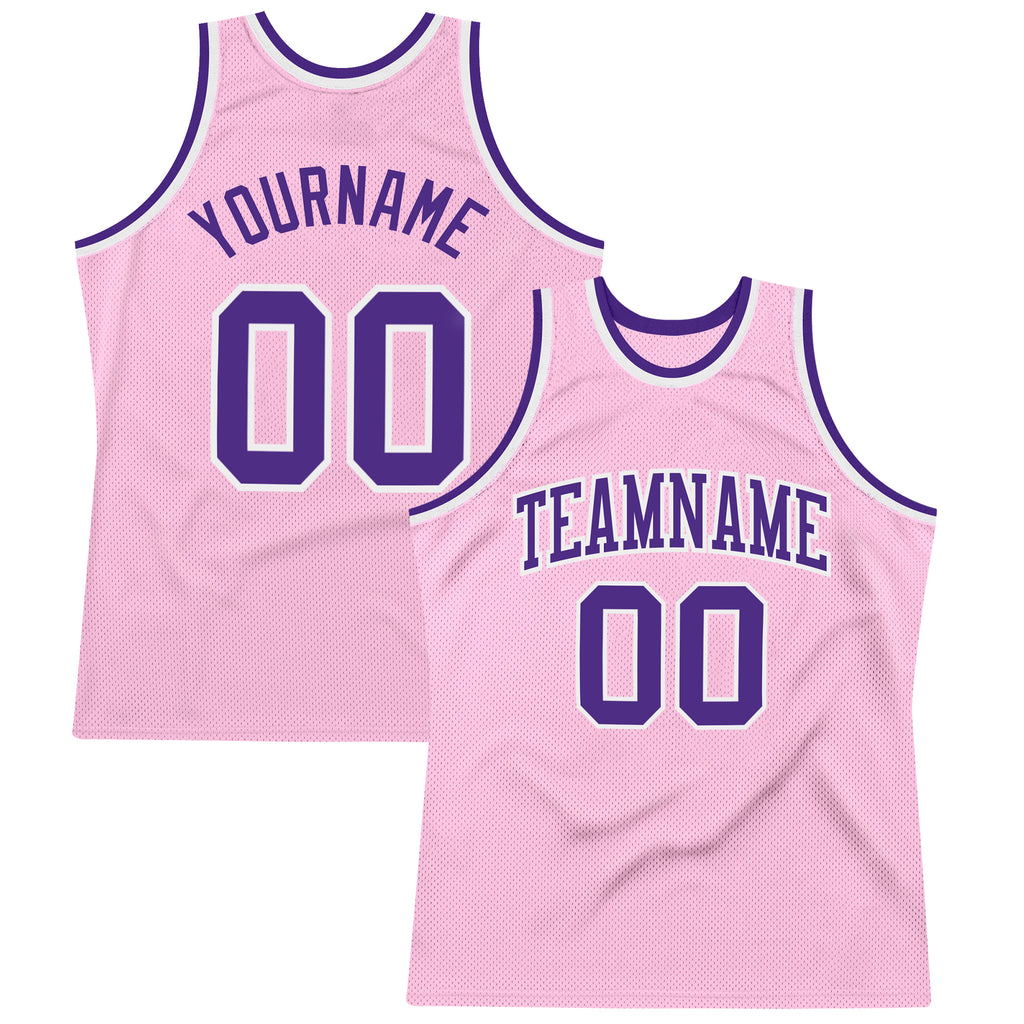 Custom Light Pink Purple-White Authentic Throwback Basketball Jersey