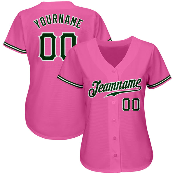 Custom Pink Green-White Authentic Baseball Jersey