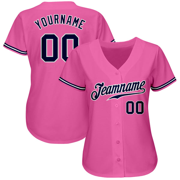 Custom Pink Navy-White Authentic Baseball Jersey