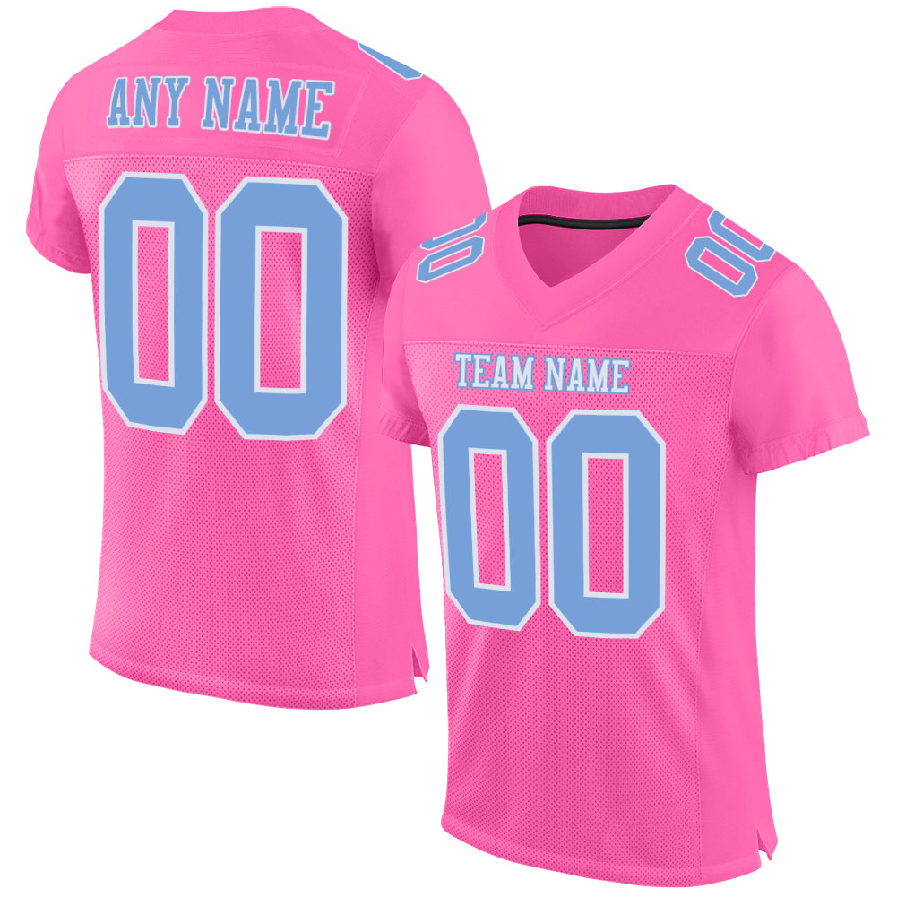 Custom Pink Light Blue-White Mesh Authentic Football Jersey