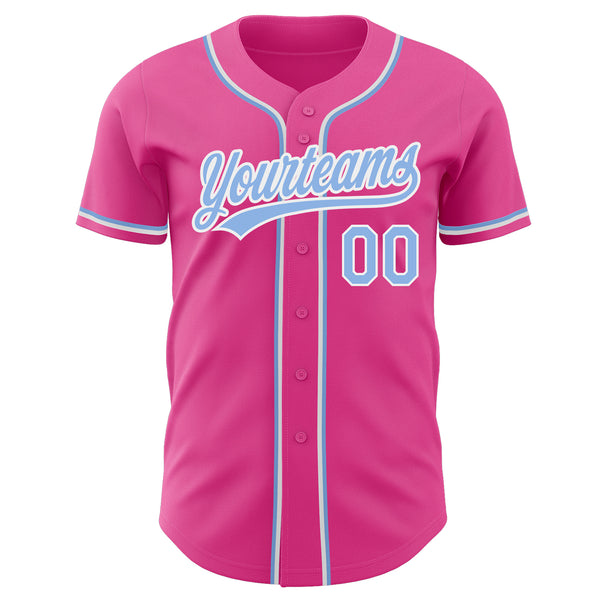 Custom Pink Light Blue-White Authentic Baseball Jersey