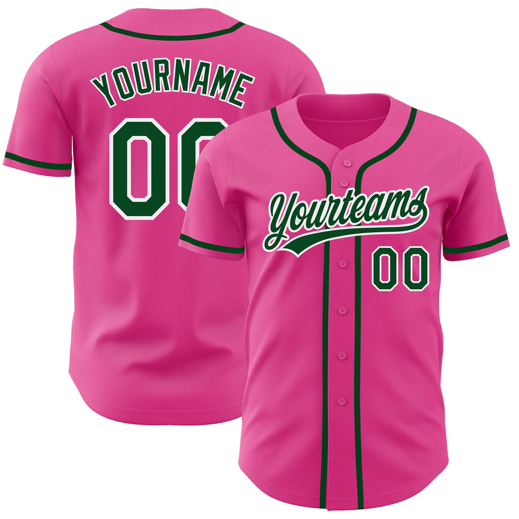 Custom Pink Green-White Authentic Baseball Jersey