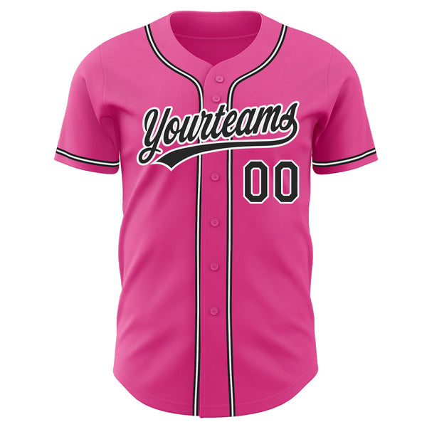 Custom Pink Black-White Authentic Baseball Jersey