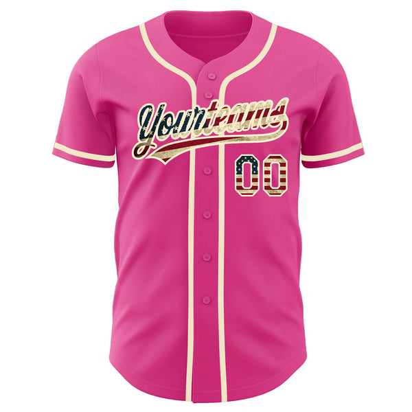Custom Pink Vintage USA Flag-Cream Authentic Baseball Jersey