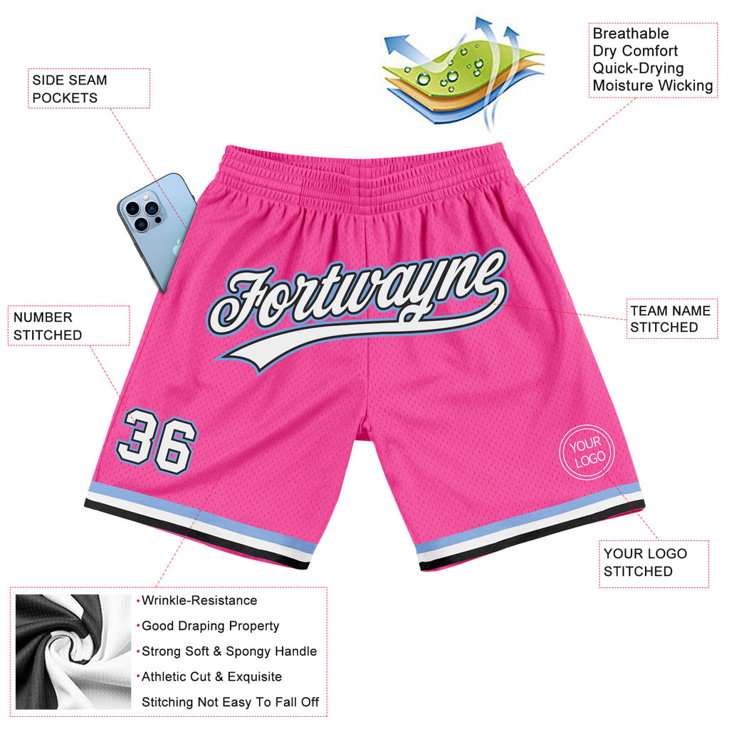 FIITG Custom Basketball Shorts Black Light Blue-Pink Authentic Throwback