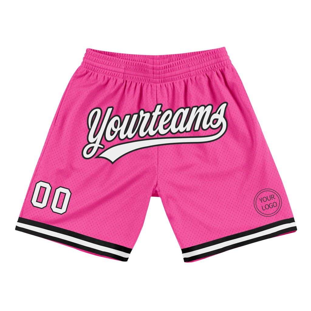 Custom Pink White-Black Authentic Throwback Basketball Shorts