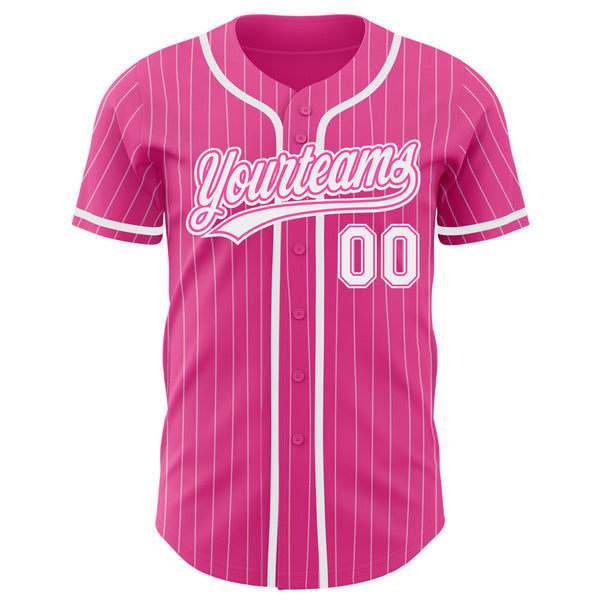 Custom Pink White Pinstripe White Authentic Baseball Jersey