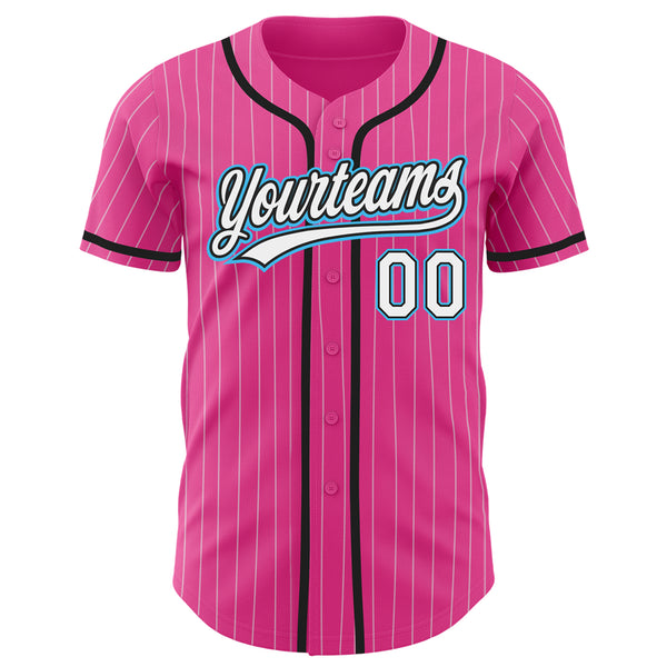 Custom Pink White Pinstripe Sky Blue Authentic Baseball Jersey