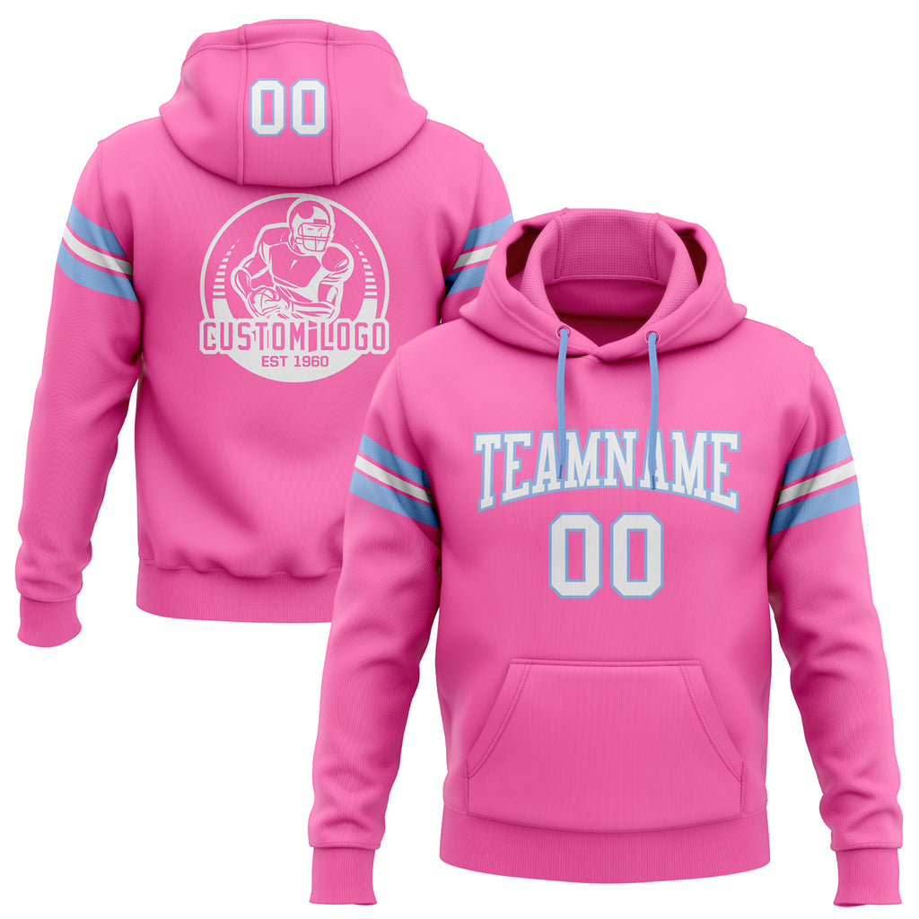 Custom Stitched Pink White-Light Blue Football Pullover Sweatshirt Hoodie