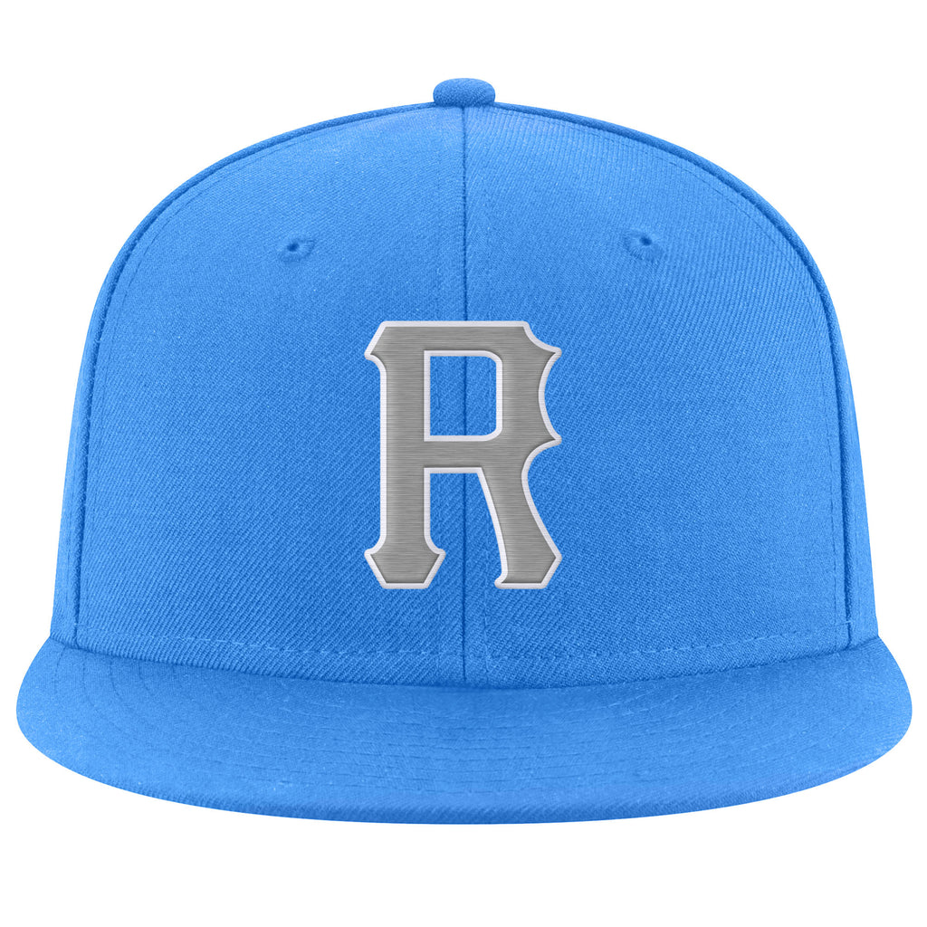 Custom Powder Blue Gray-White Stitched Adjustable Snapback Hat