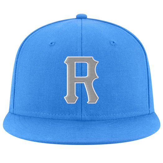 Custom Powder Blue Gray-White Stitched Adjustable Snapback Hat