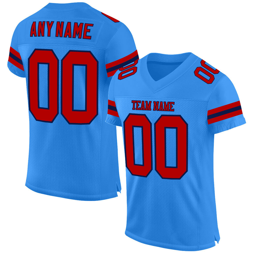 Custom Powder Blue Red-Navy Mesh Authentic Football Jersey