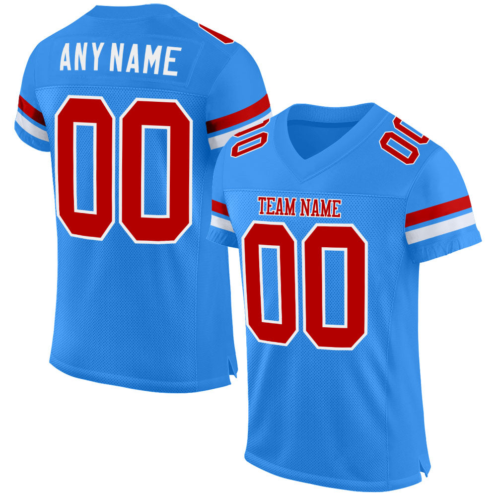 Custom Powder Blue Red-White Mesh Authentic Football Jersey