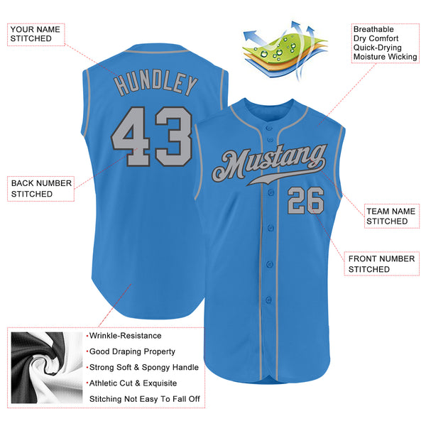 Custom Powder Blue Gray-Steel Gray Authentic Sleeveless Baseball Jersey