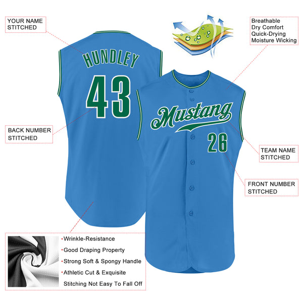 Custom Powder Blue Kelly Green-White Authentic Sleeveless Baseball Jersey