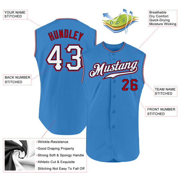 Custom Powder Blue White-Red Authentic Sleeveless Baseball Jersey