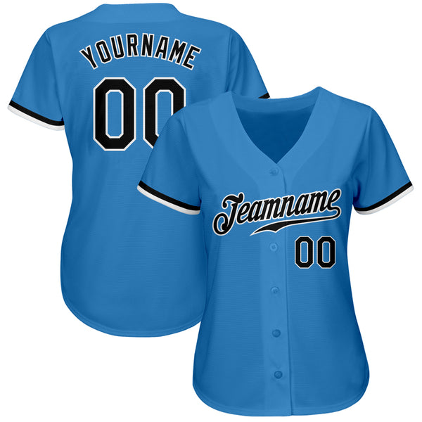 Custom Powder Blue Black-White Authentic Baseball Jersey