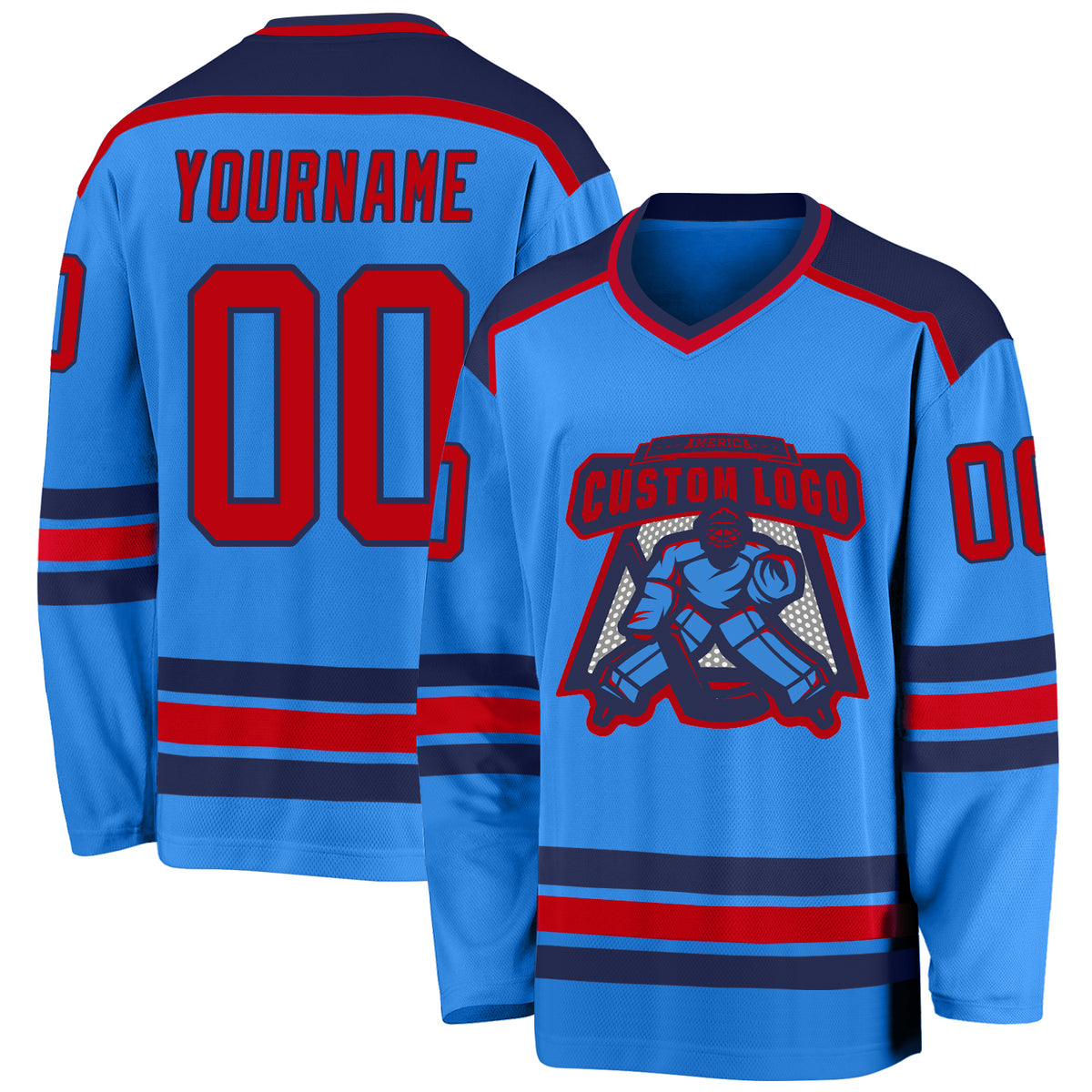 Custom Powder Blue RedNavy Hockey Jersey Free Shipping Fiitg