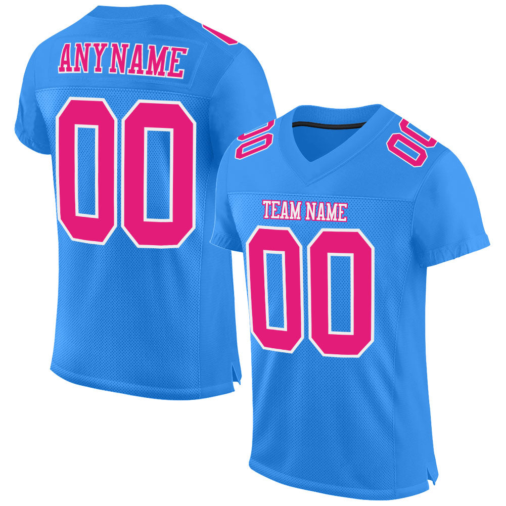 Custom Powder Blue Hot Pink-White Mesh Authentic Football Jersey