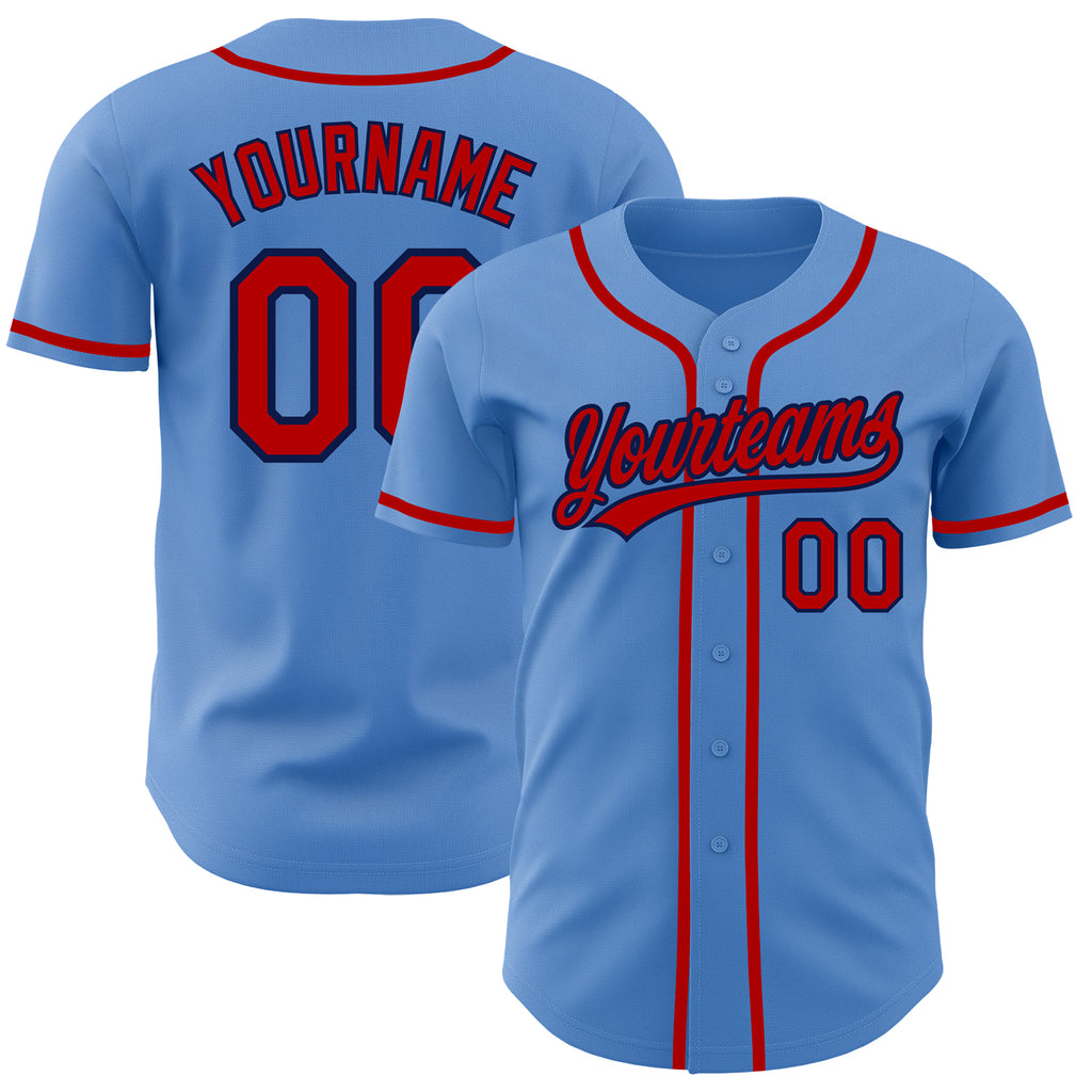 Custom Powder Blue Red-Navy Authentic Baseball Jersey