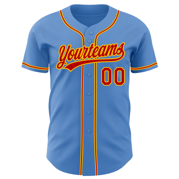 Custom Powder Blue Red-Gold Authentic Baseball Jersey