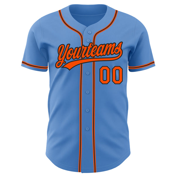 Custom Powder Blue Orange-Black Authentic Baseball Jersey