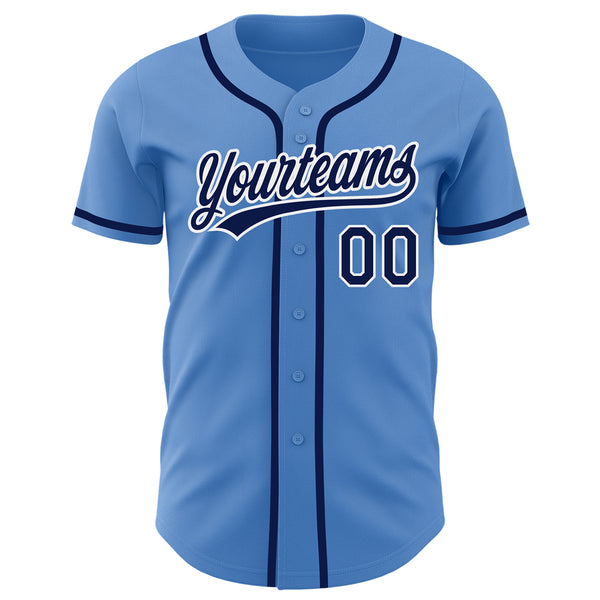 Custom Powder Blue Navy-White Authentic Baseball Jersey