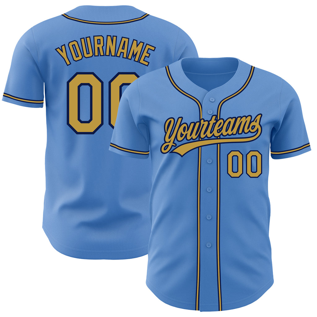 Custom Powder Blue Old Gold-Navy Authentic Baseball Jersey