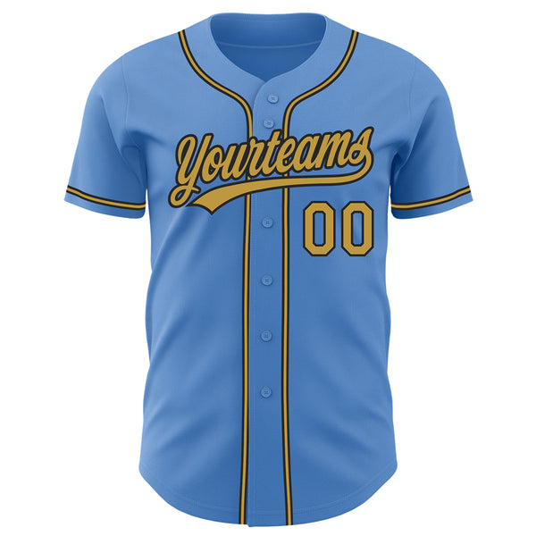 Custom Powder Blue Old Gold-Black Authentic Baseball Jersey