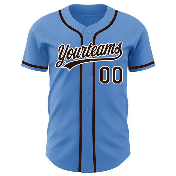 Custom Powder Blue Brown-White Authentic Baseball Jersey